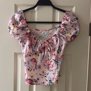 Blue Rain Floral Puff Sleeve Top